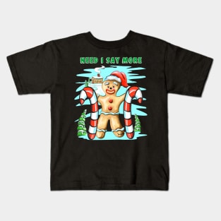 Gingerbread Man with Cottage Wintery Scene Kids T-Shirt